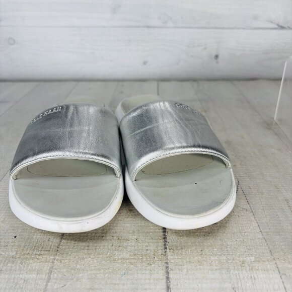 Cole Haan Grand. OS W13485 Leather Metallic Silver Comfort Slide Sandals Sz 6.5B - Picture 9 of 16